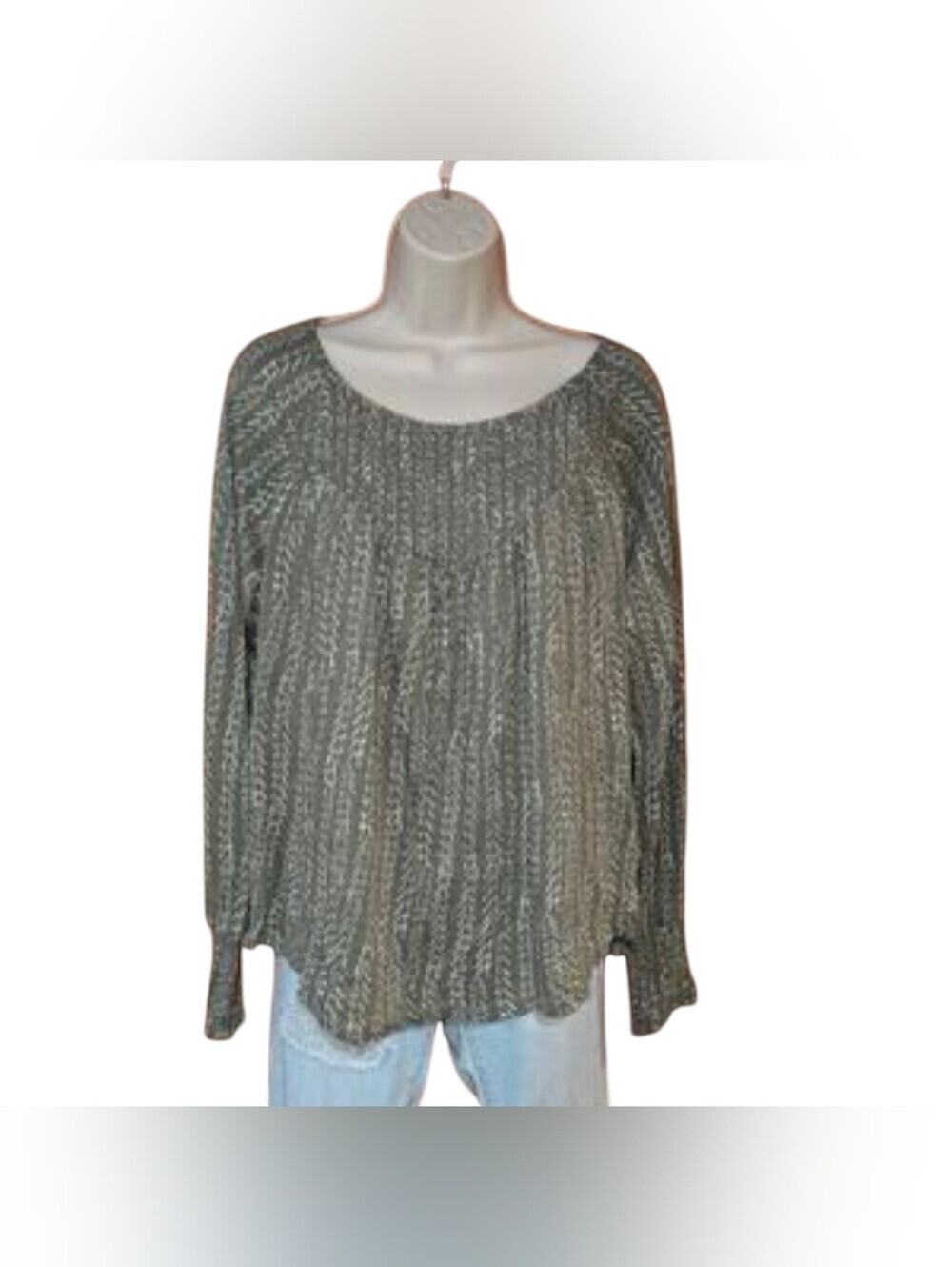 Lucky Brand Plus Size 1X Textured Ribbed Knit Pullover Slouchy Top Olive Green